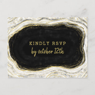 Schwarz Weiß & Gold Geode Hochzeitsmenü Wahl RSVP Postkarte
