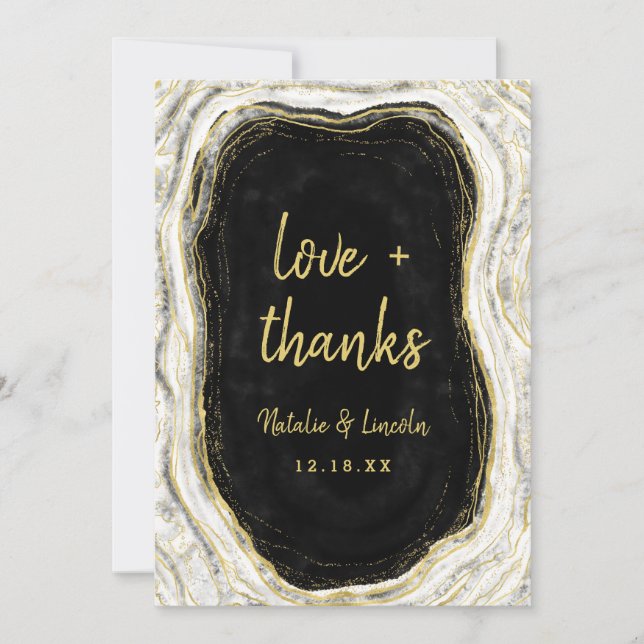 Schwarz-weiß & Gold Geode Wedding Liebe und vielen Dankeskarte (Vorderseite)