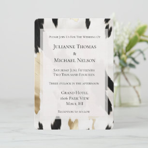 Schwarz-weiß Gold Glam Cowhide Südwest Hochzeit Einladung