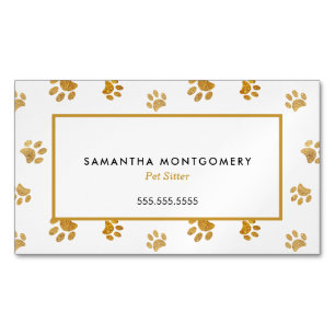 Schwarz Weiß Gold Glitter Pfotenabdrücke Pet Sitte Magnetische Visitenkarte