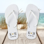 Schwarz-weiß-Gold-Hochzeitmonogramm Flip Flops<br><div class="desc">Maßgeschneiderte gedreht Flop-Sandalen personalisiert mit einem niedlichen Herz und Ihre Monogramm-Initialen und Hochzeitstermin. Klicken Sie auf Anpassen,  um Schriftart und Farben zu ändern oder eigene Bilder hinzuzufügen,  um ein einzigartiges Design zu erstellen!</div>