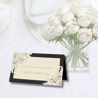 Schwarz-weiß Gold Minimal Moderne Blumenhochzeit Platzkarte
