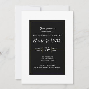 Schwarz Weiß Gold Modern Minimal Elegant Verlobung Einladung
