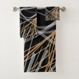 Schwarz-weiß & Gold Moderne Abstrakte Ribbons Badhandtuch Set