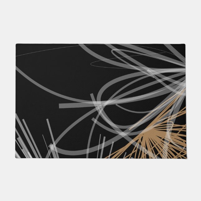 Schwarz-weiß & Gold Moderne Abstrakte Ribbons Fußmatte (Vorderseite)