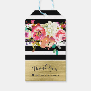 Schwarz Weiß Gold Moderne Blumen Glam Elegant Chic Geschenkanhänger