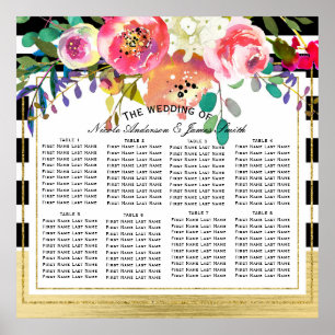Schwarz Weiß Gold Moderne Florale Hochzeit Sitzpla Poster