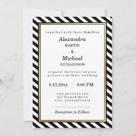 Schwarz-weiß Gold Moderne Glam Streifen Hochzeit Einladung