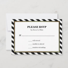 Schwarz-weiß Gold Moderne Glam Streifen Hochzeitss RSVP Karte