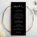 Schwarz-weiß Gold Moderne Kalligraphie Hochzeit Menükarte<br><div class="desc">Teil einer Sammlung *keine echte Folie</div>