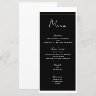 Schwarz Weiß Gold Moderne Minimale Hochzeitsmenü Menükarte