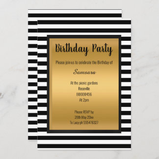 SCHWARZ-WEISS GOLD PATTERN STRIPE JEDEN ANLASS EINLADUNG