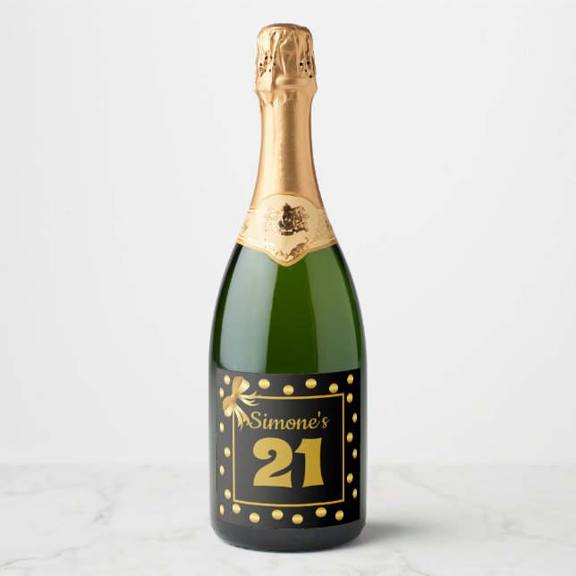 Schwarz-weiß Gold Punkt Girly Glam 21. Geburtstag (Vorderseite)