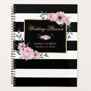 Schwarz-Weiß-Gold-Rosa-Blütenzauberplaner Planer