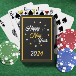 Schwarz-weiß & Gold Star Frohes Neues Jahr 2024 Spielkarten