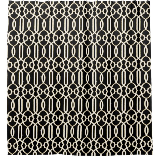 Schwarz-weiß Gold Trellis Lattice Muster Glam Bath Duschvorhang (Vorderseite)