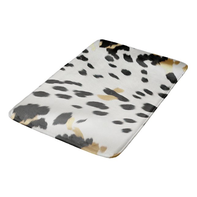 Schwarz-weiß Gold Western Cowhide Badematte (Schrägansicht)