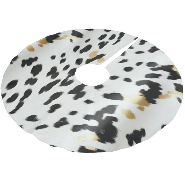 Schwarz-weiß Gold Western Cowhide Polyester Weihnachtsbaumdecke (Schrägansicht)