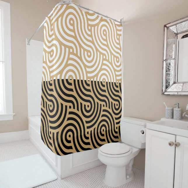 Schwarz-Weiß-Golden Sea-Wave-Muster Duschvorhang (Beispiel)