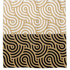 Schwarz-Weiß-Golden Sea-Wave-Muster Duschvorhang