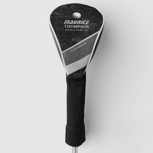 Schwarz-Weiß-Golfkopfabdeckung mit Golfername Golf Headcover (Vorderseite)