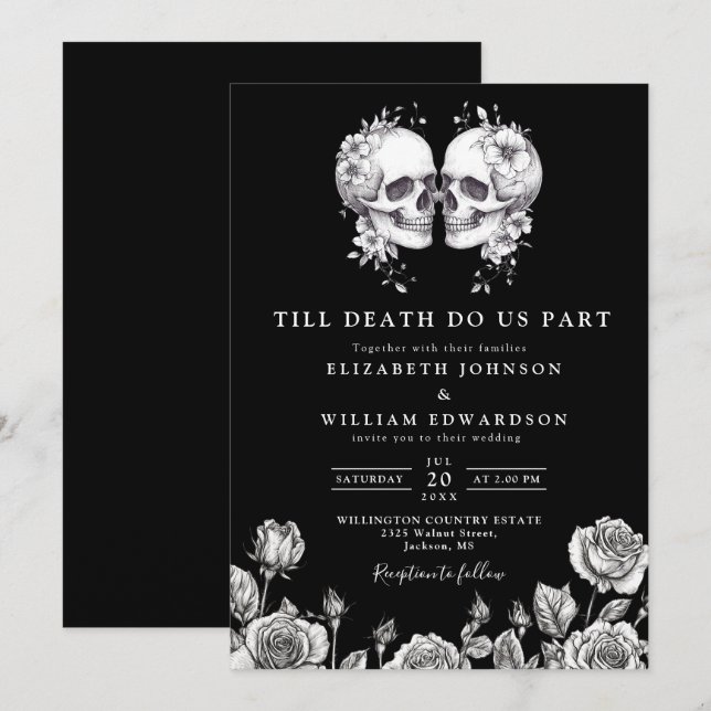 Schwarz-Weiß-Gothic-Bläschen Hochzeit Einladung (Vorne/Hinten)