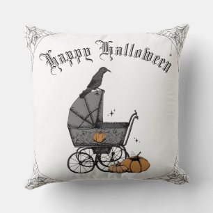 Schwarz-Weiß Gothic Happy Halloween Kissen