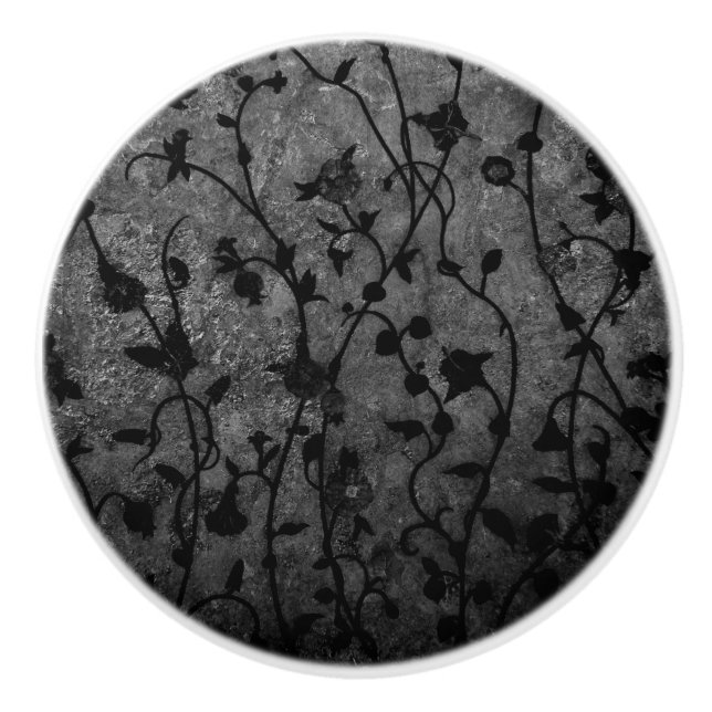 Schwarz-Weiß-Gotik Antike Blumen Keramikknauf (Vorderseite)