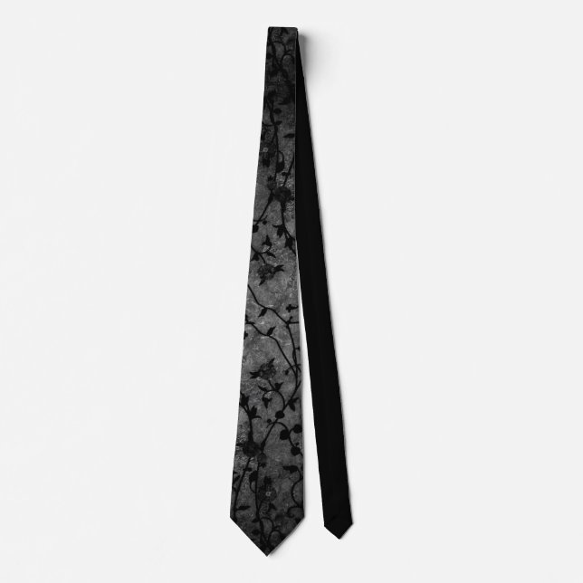 Schwarz-Weiß-Gotik Antike Blumen Krawatte (Vorderseite)