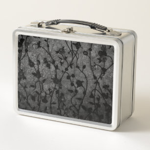 Schwarz-Weiß-Gotik Antike Blumen Metall Lunch Box
