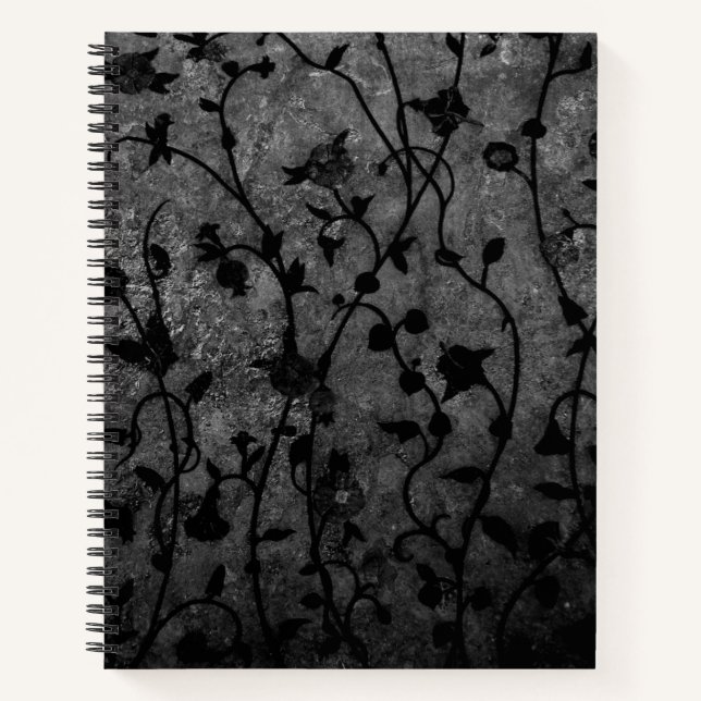 Schwarz-Weiß-Gotik Antike Blumen Notizbuch (Vorderseite)