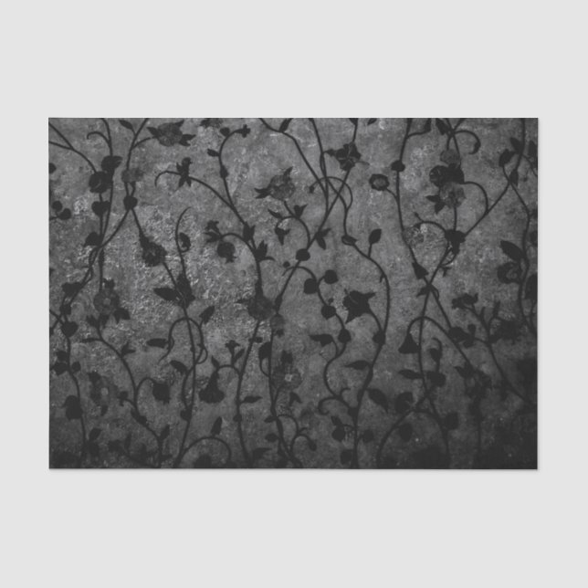 Schwarz-Weiß-Gotik Antike Blumen Seidenpapier (Vorderseite)