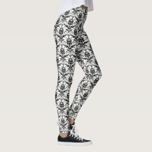 Schwarz-Weiß-Gotik-Damast-Muster Leggings
