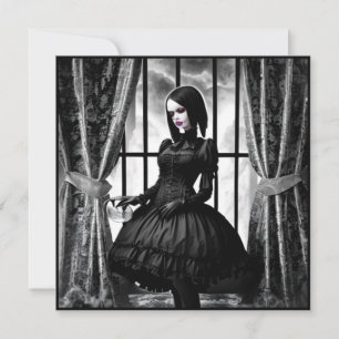 Schwarz-Weiß-Gotik-Girl Halloween Einladung