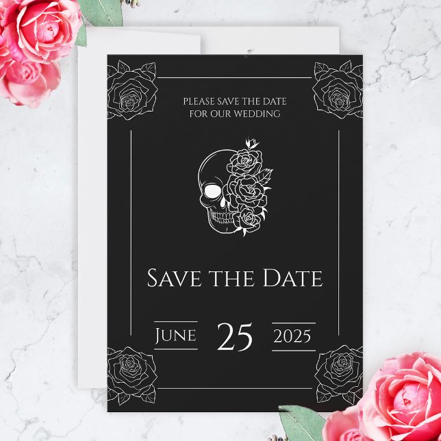 Schwarz-Weiß-Gotik-Hochzeit retten das Datum Save The Date (Black And White Tattoo Gothic Wedding Save the Date)