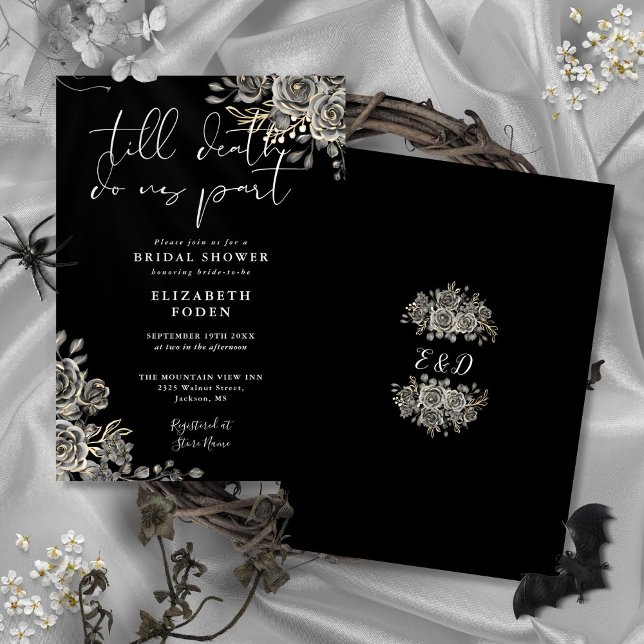Schwarz-Weiß-Gotik-Rose Blumenkohl-Brautparty Einladung (Black And White Gothic Roses Floral Bridal Shower Invitation)