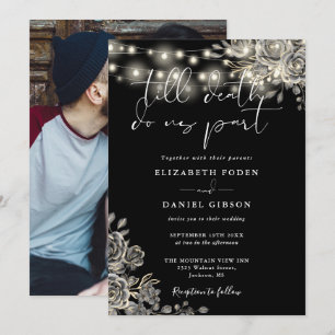 Schwarz-Weiß-Gotik-Rose Lights Foto Hochzeit Einladung