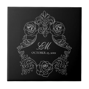 Schwarz-Weiß-Gotisches Hochzeitsmonogramm Fliese