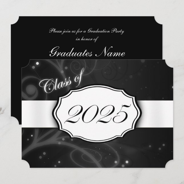 Schwarz-Weiß-Graduierungspartei 2025 Einladung (Vorne/Hinten)