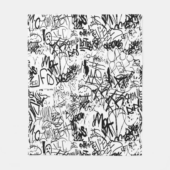 Schwarz-Weiß-Graffiti-Abstrakt-Collage Fleecedecke (Vorderseite)