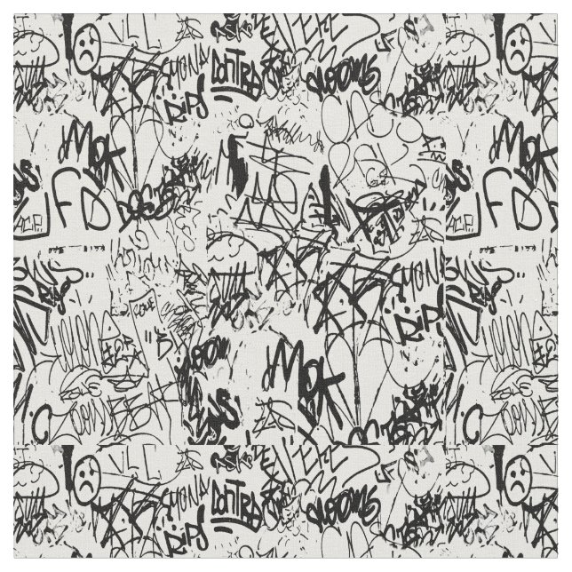 Schwarz-Weiß-Graffiti-Abstrakt-Collage Stoff (Nahaufnahme)