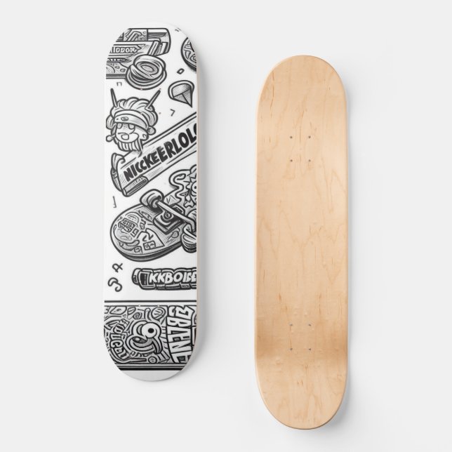 Schwarz-Weiß-Graffiti-Design 1 Skateboard (Vorderseite)