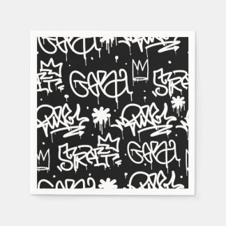 Schwarz-Weiß-Graffiti-Muster Serviette
