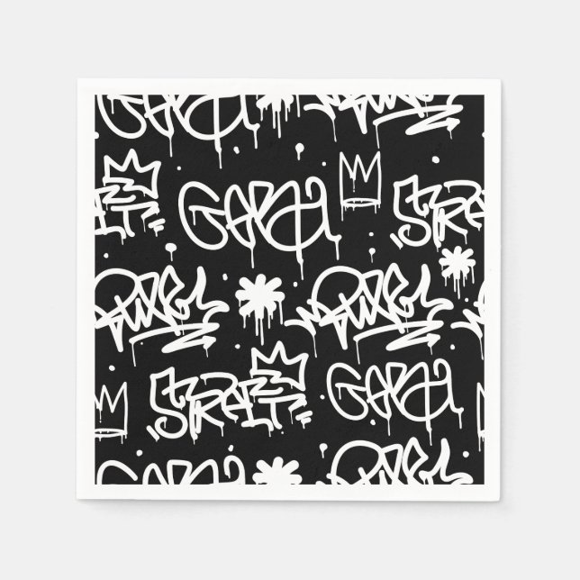 Schwarz-Weiß-Graffiti-Muster Serviette (Vorderseite)
