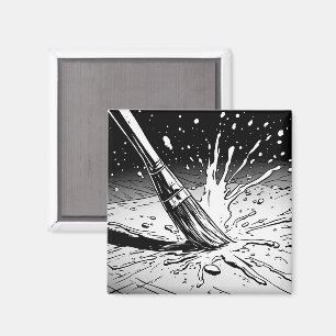 Schwarz-weiß-Grafikstil-Pinsel-Farbfleck Magnet