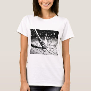 Schwarz-weiß-Grafikstil-Pinsel-Farbfleck T-Shirt