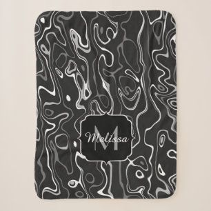 Schwarz weiß grau Damast abstrakte Wirbel Monogram Sherpadecke