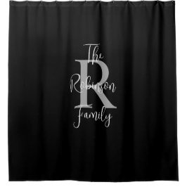 Schwarz Weiß Grau Familienname Monogramm Duschvorhang