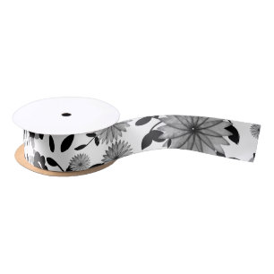 Schwarz-weiß Grau Florals Design Satin Ribbon Satinband