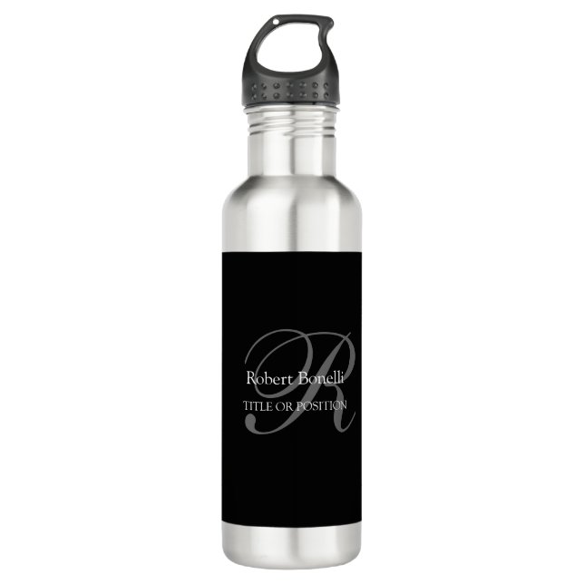Schwarz-weiß-Grau-Monogramm Edelstahlflasche (Vorderseite)